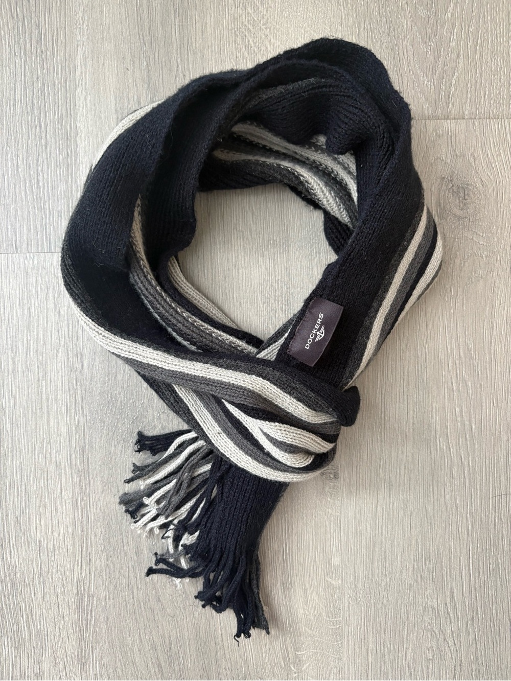 Dockers Black, Gray & Cream Striped Knit Scarf